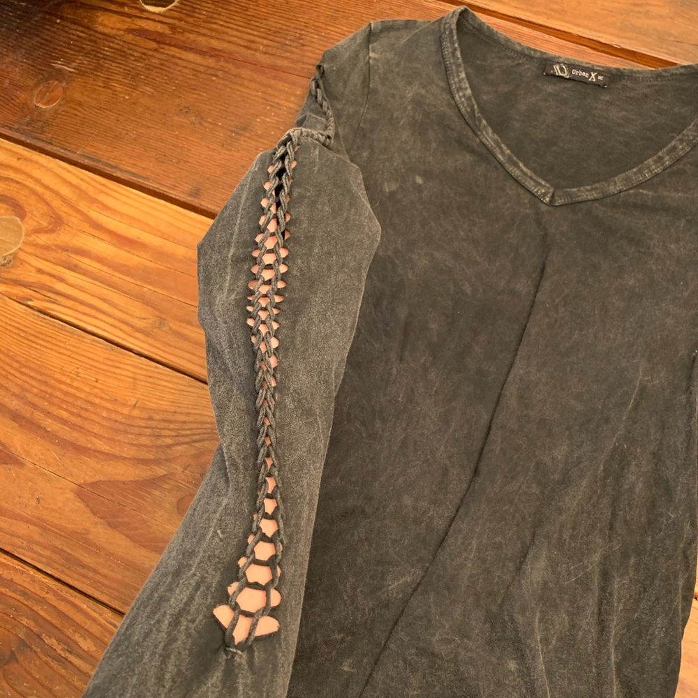 Urban X Long Sleeve Ditressed Black Shirt
